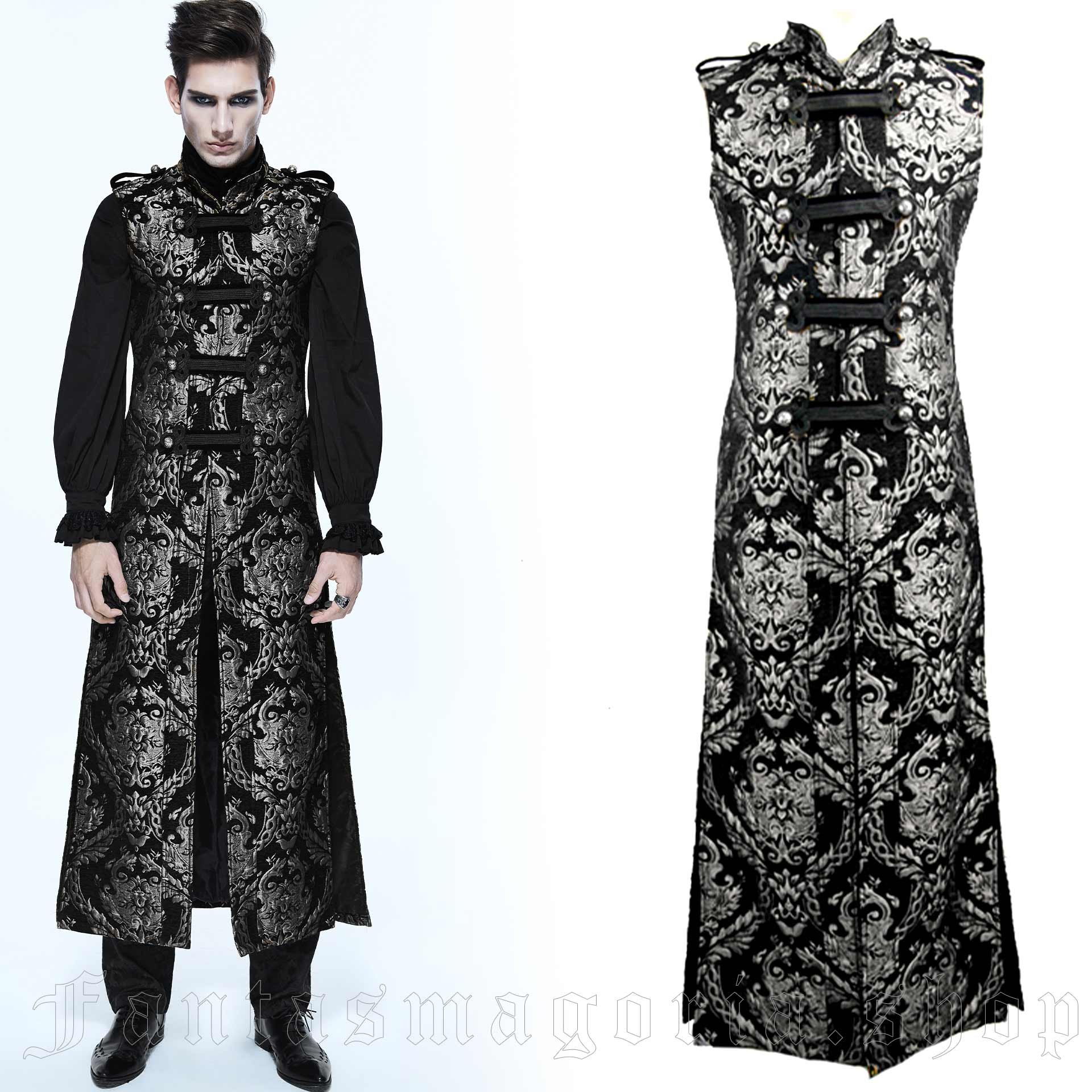 Gothic Palace Silver Brocade Waistcoat - Devil Fashion - CT07402/SI 1