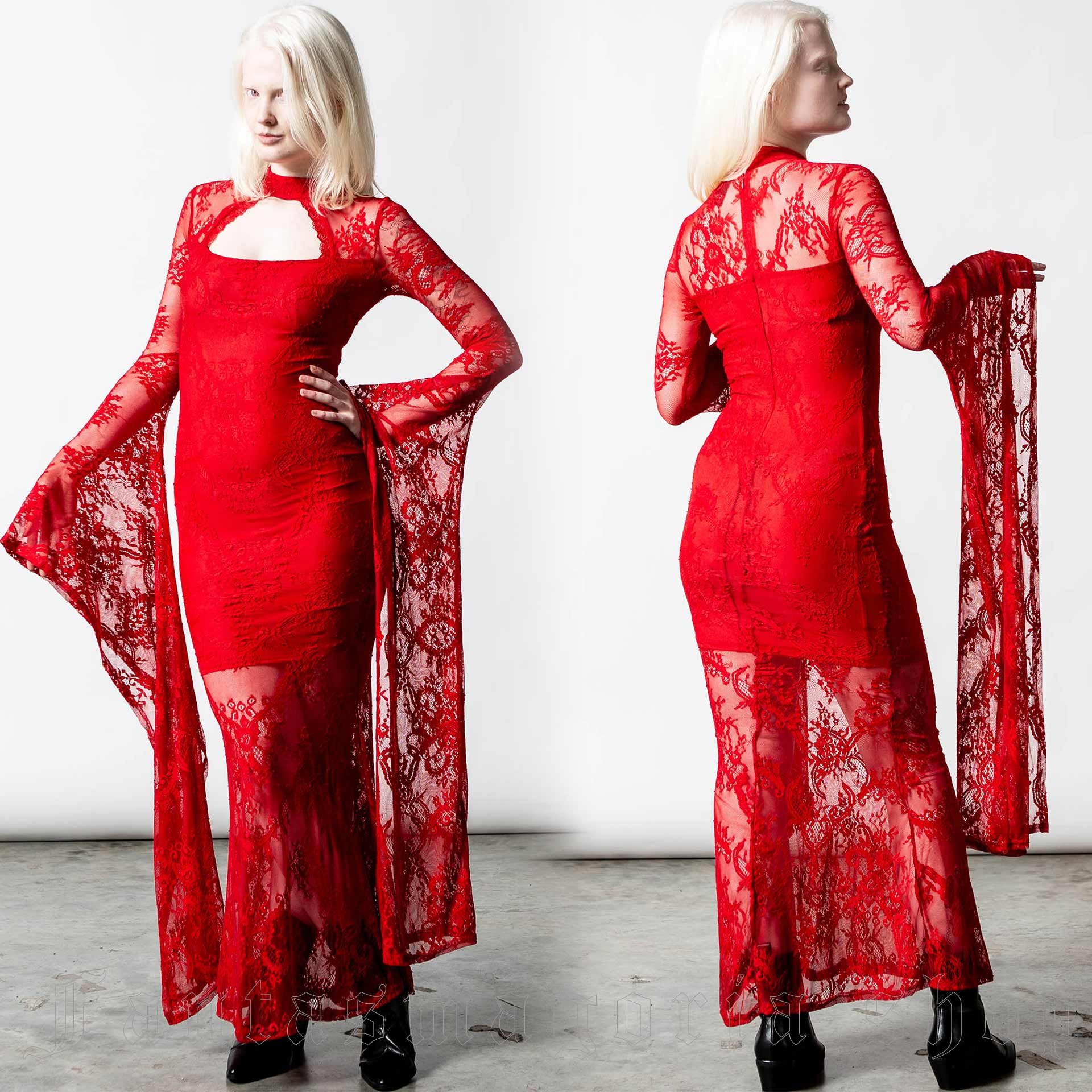 Phenomena Red Lace Maxi Dress - Killstar - KSRA004458 1