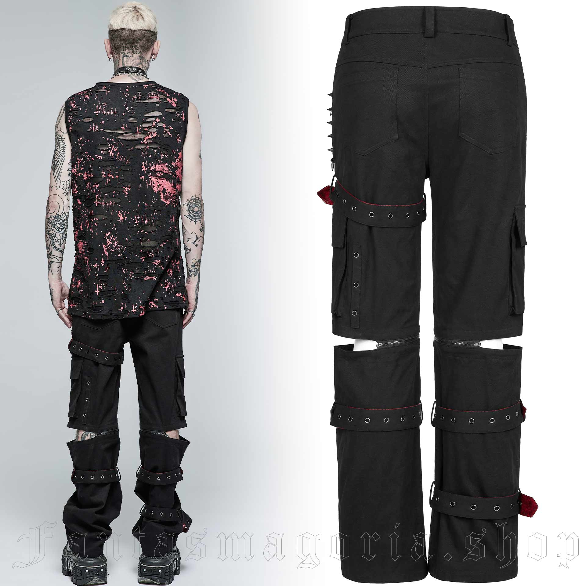Men's Steampunk Casual Shorts Black Belt Rock Zipper Gothic Summer Short  Pants
