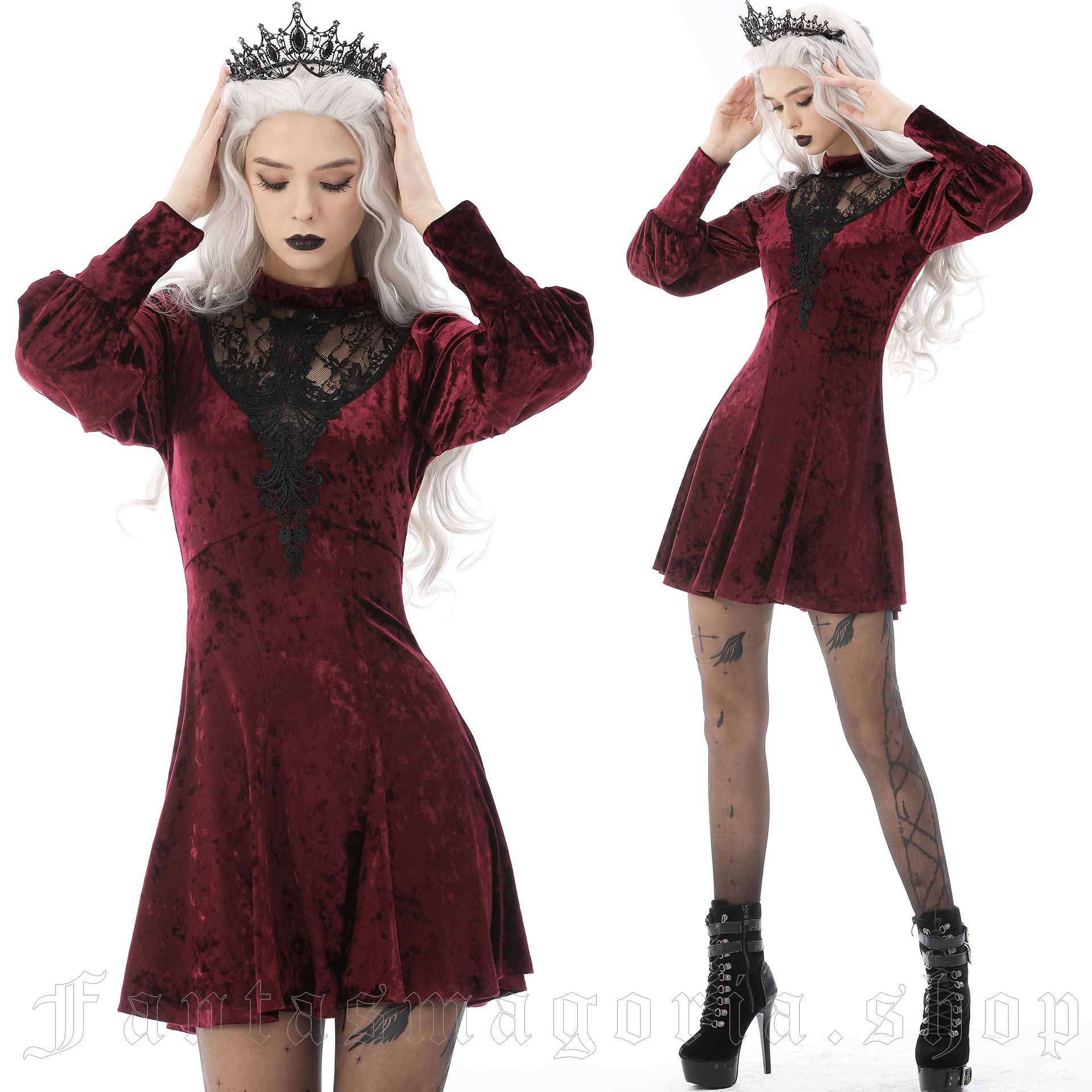 Sheer Black Lace Gothic Skater Dress With Sleeves Vampire Nu Goth