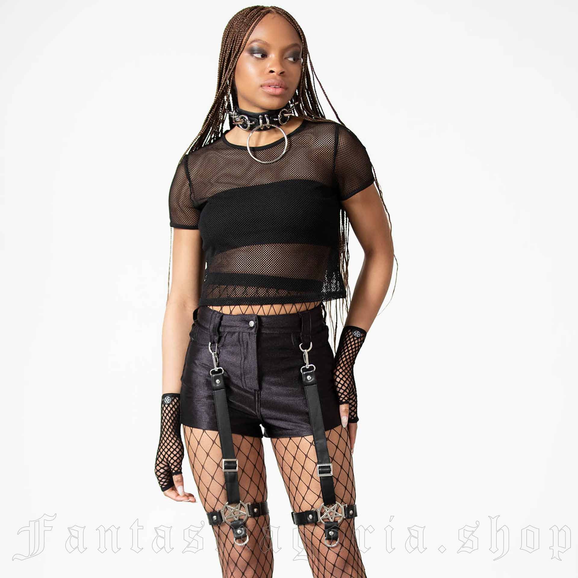 Devil Fashion Women's Black Gothic Punk Pants with Detachable Pentagram  Harness Belt Garters 