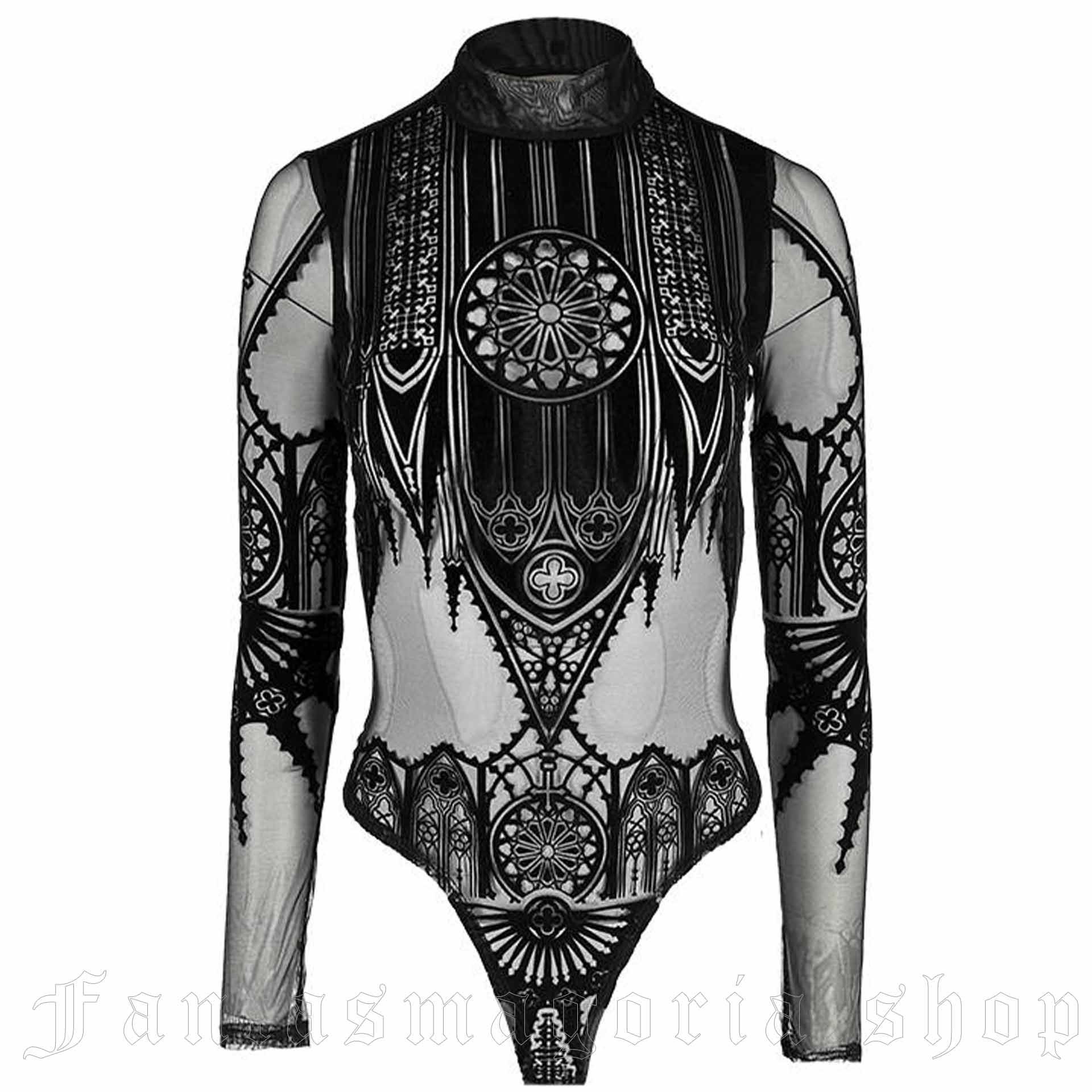 Cathedral Snake Body Gothic Mesh and Velvet Black Bodysuit with Elongated  Sleeves for Women