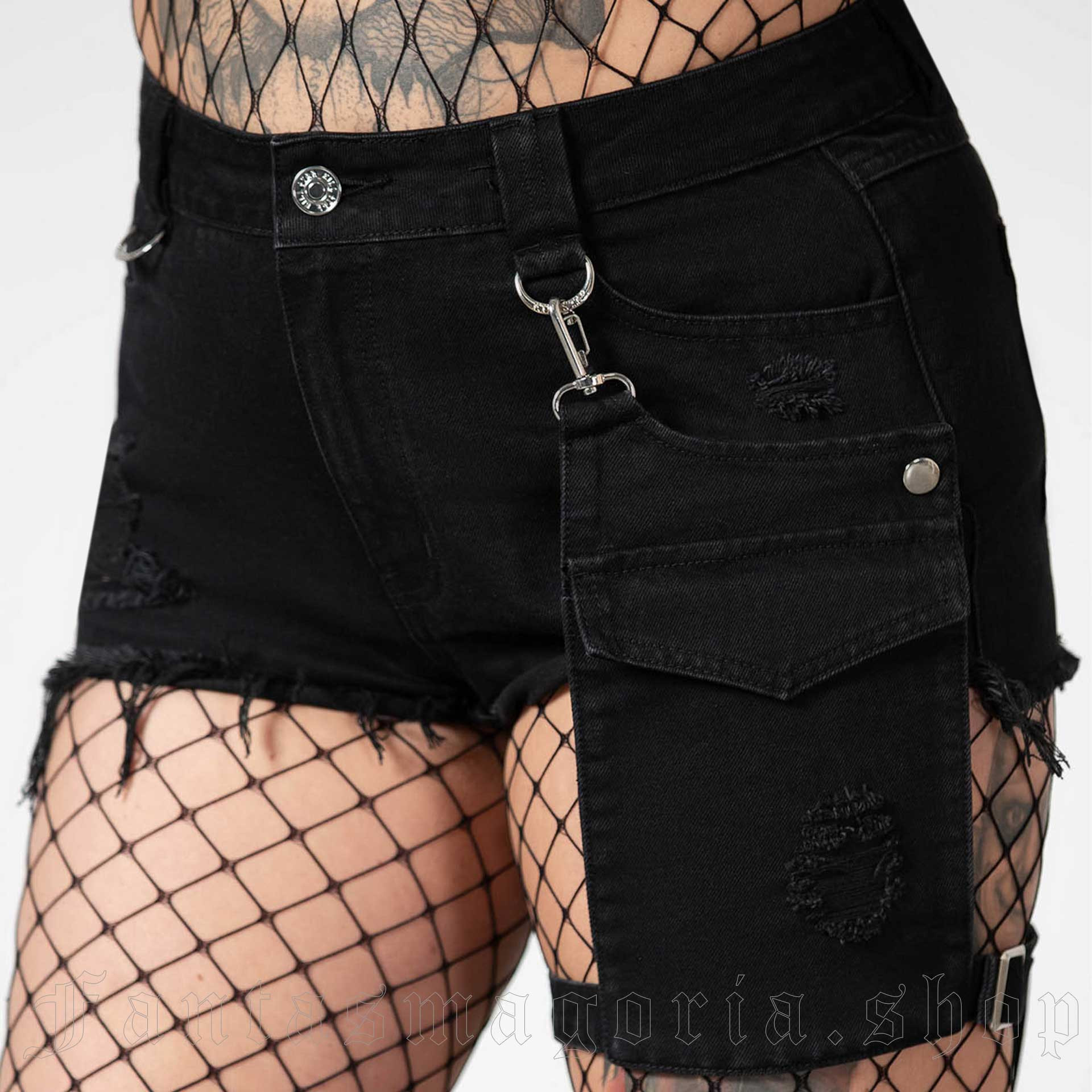 Black Fishnet Destructed Chain Jeans
