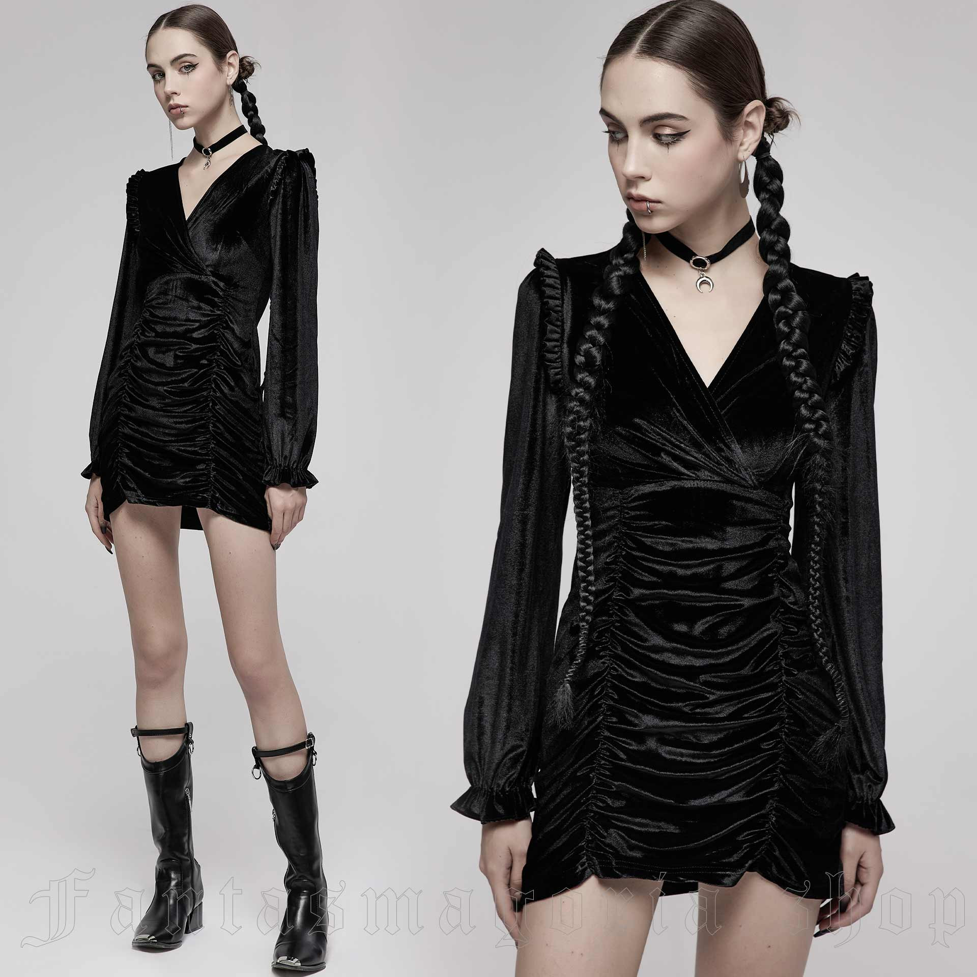 Women`s black velvet mini dress.