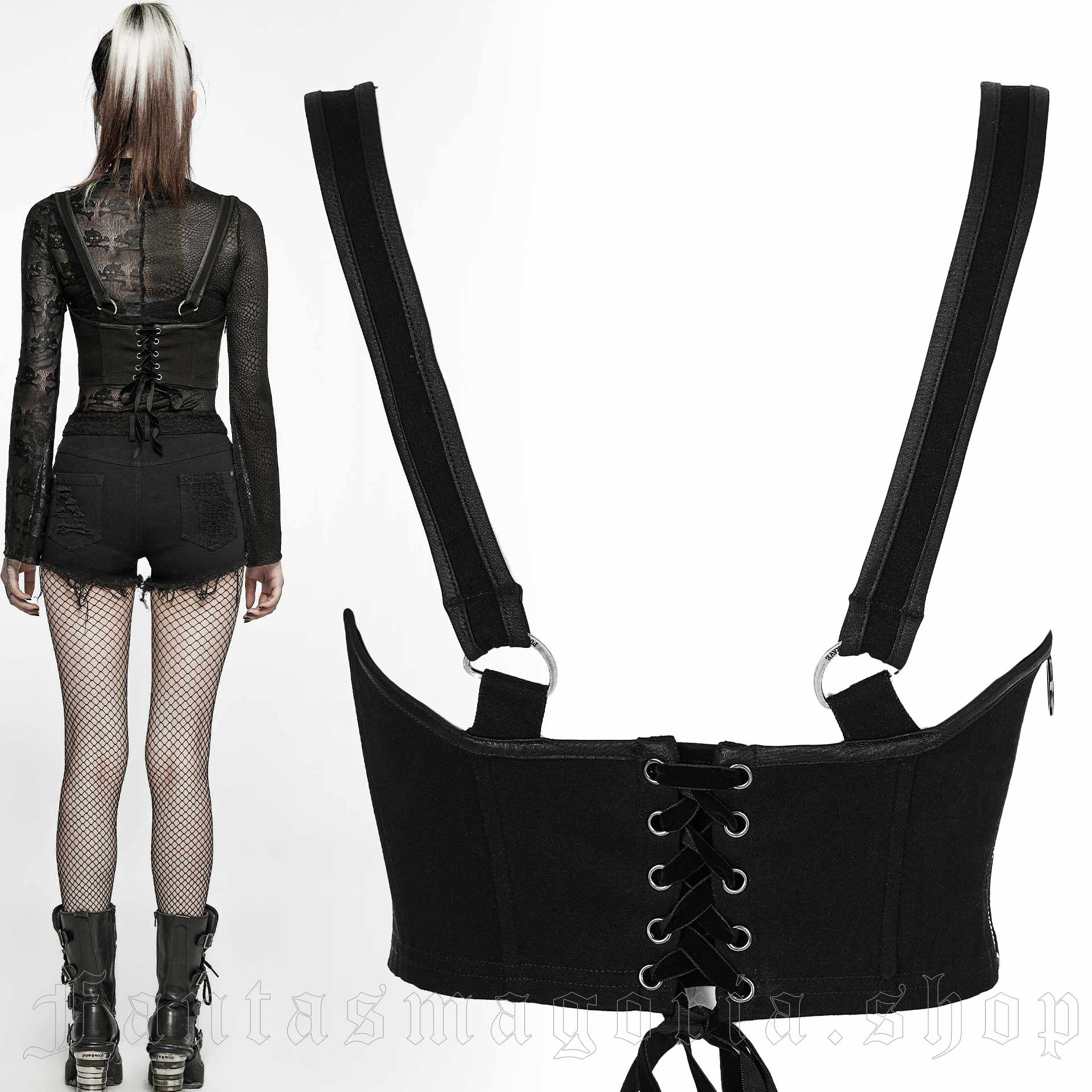 Women`s Punk black underbust corset harness vest.
