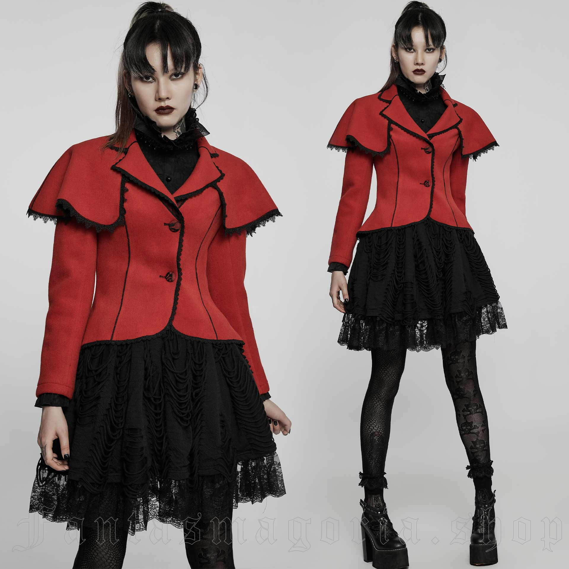 Red Gothic 'Dark Doll' Velvet Jacket by Punk Rave • the dark store™