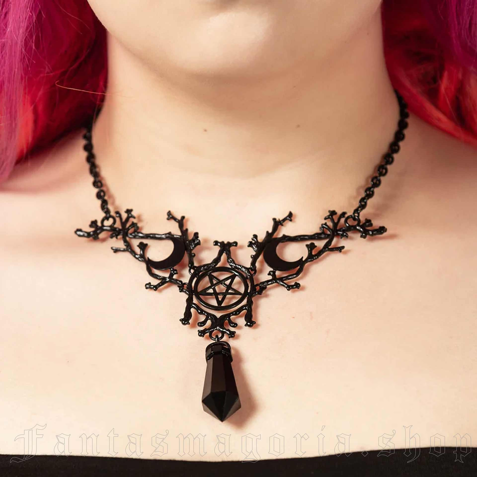 Gothic Wolf Necklace with Black Diamonds