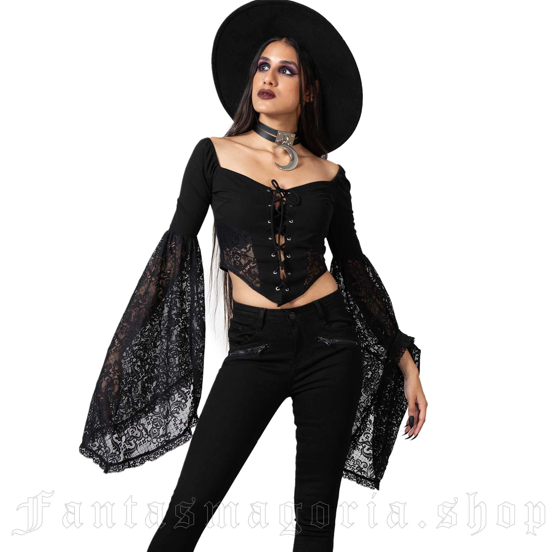 Women's Gothic Black Bell Sleeve Top - Killstar KSRA005771