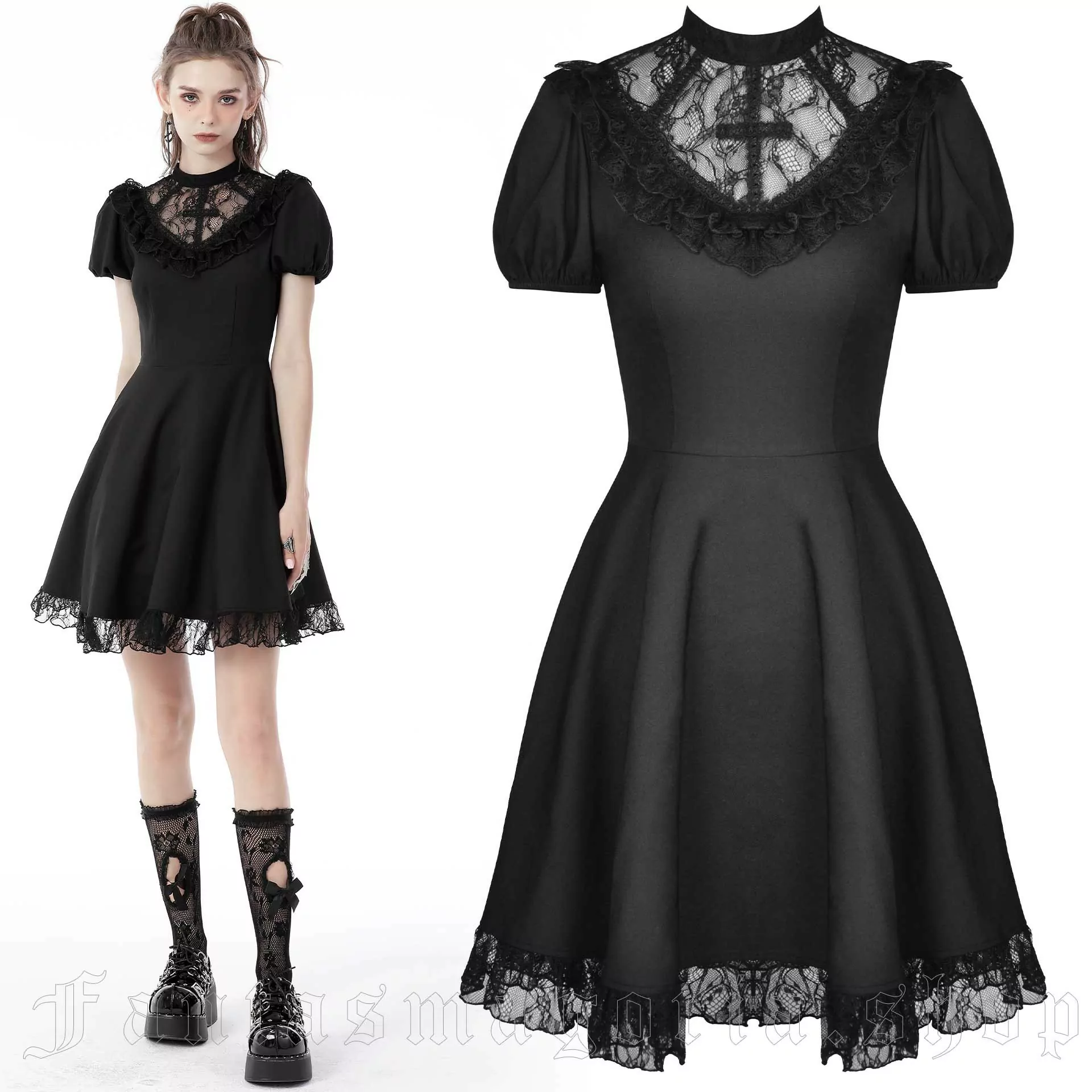 Eva Lady Black Romantic Sexy Gothic Lace Long Sheer Dress