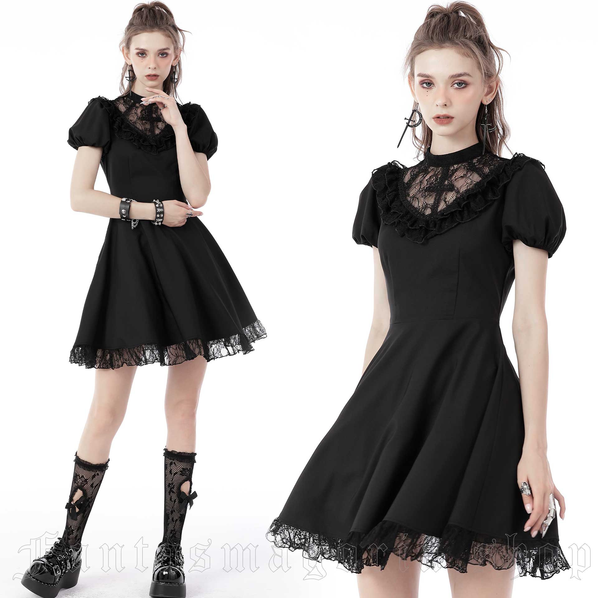 Women`s Romantic Gothic black short dress.