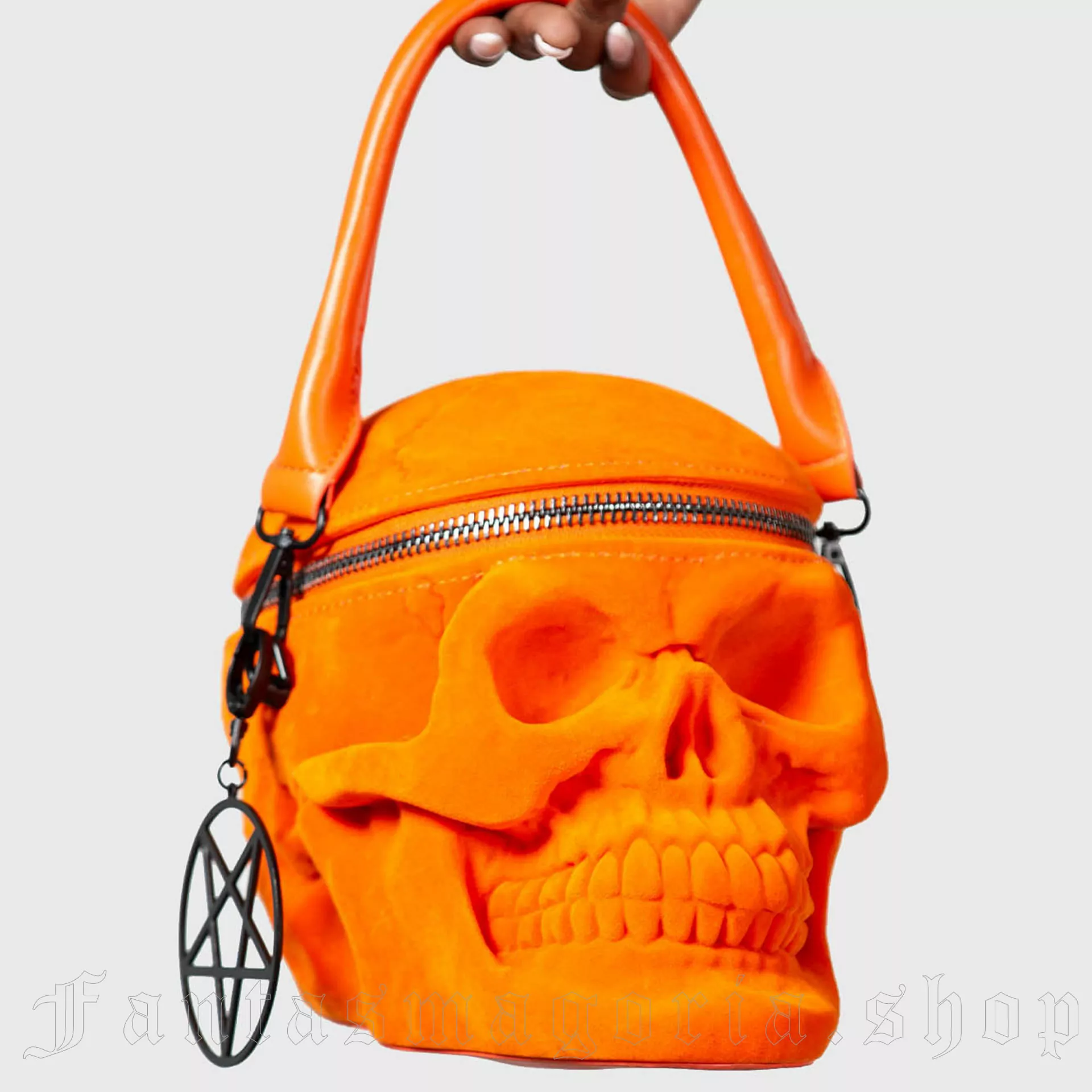Grave Digger Orange Velvet Skull Shaped Handbag - Killstar