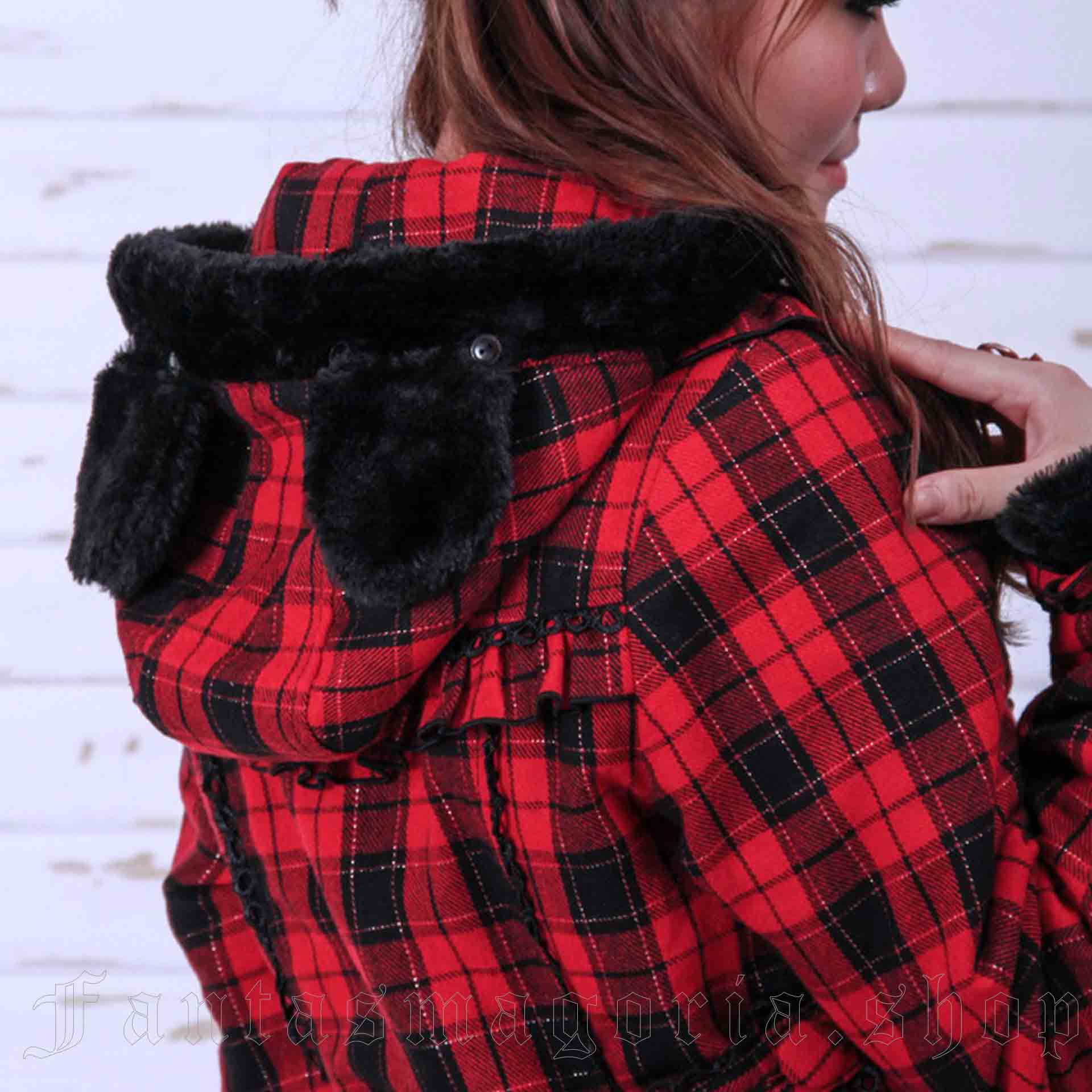 Women's Punk Lolita Red Tartan Short Coat