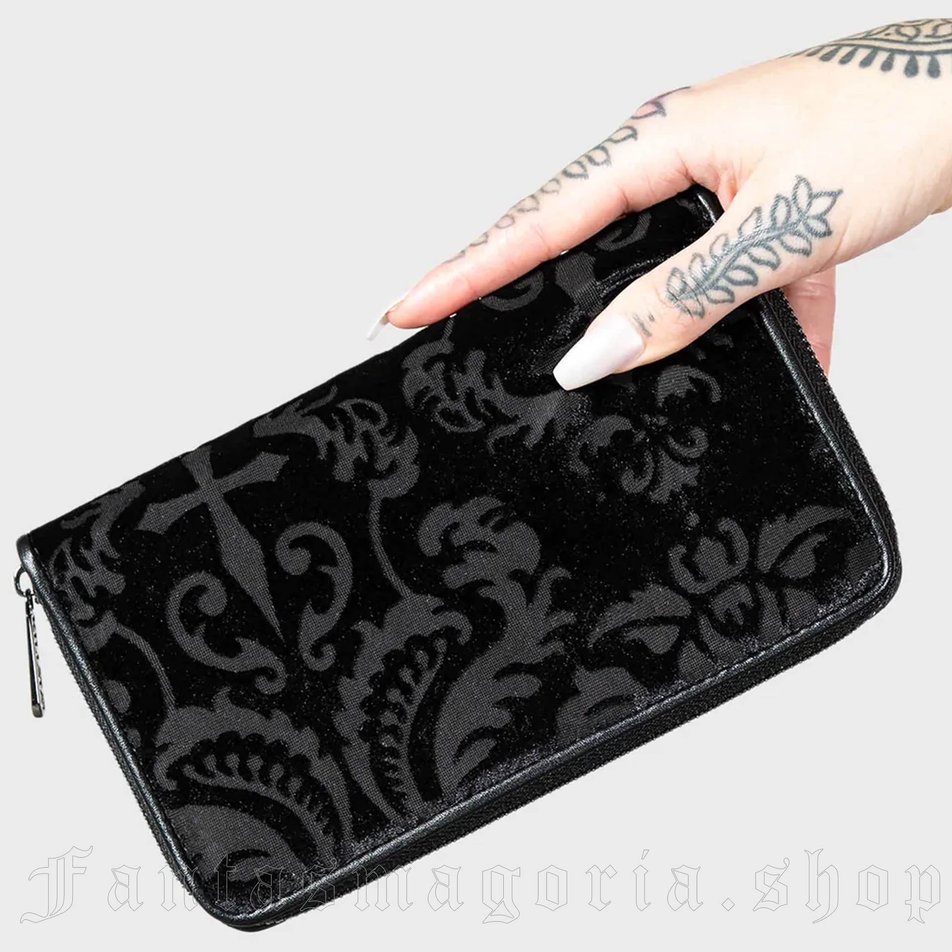 Gothic black embossed velvet wallet. - Killstar - KSRA007845