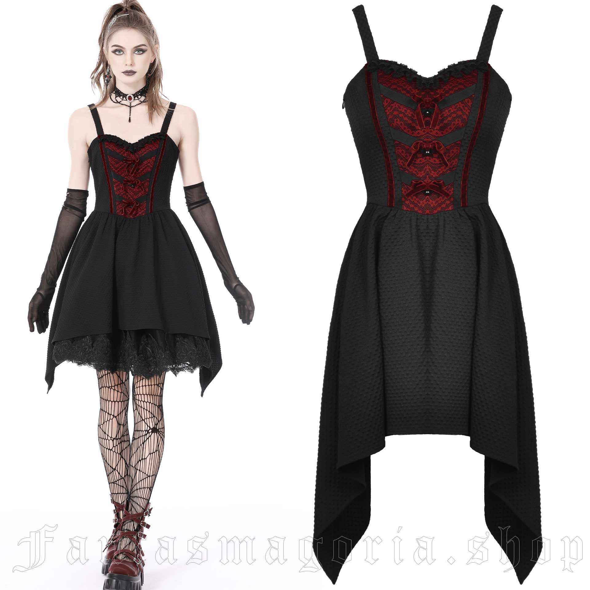 Romantic Gothic sweetheart neckline dress.