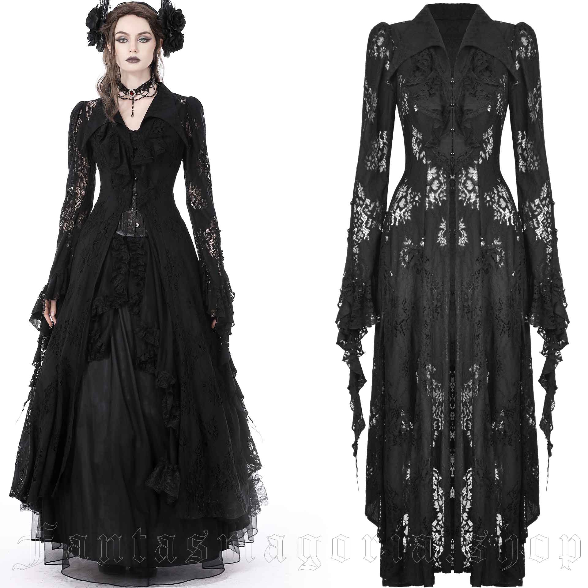 Romantic Gothic black lace shirt overdress.