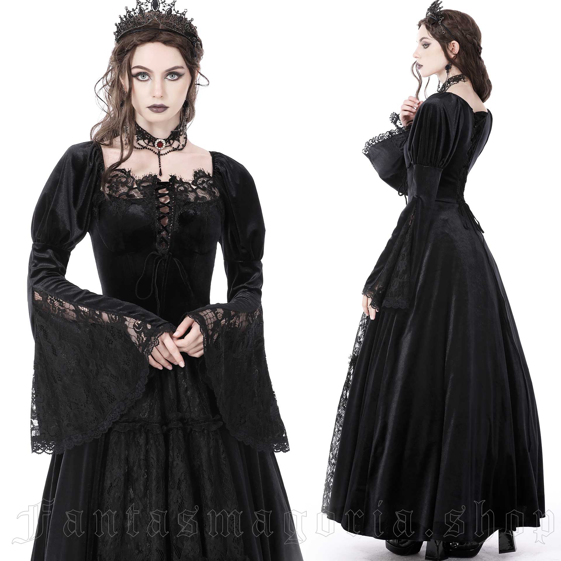 Gothic Nymph - Victorian Gothic black velvet long dress