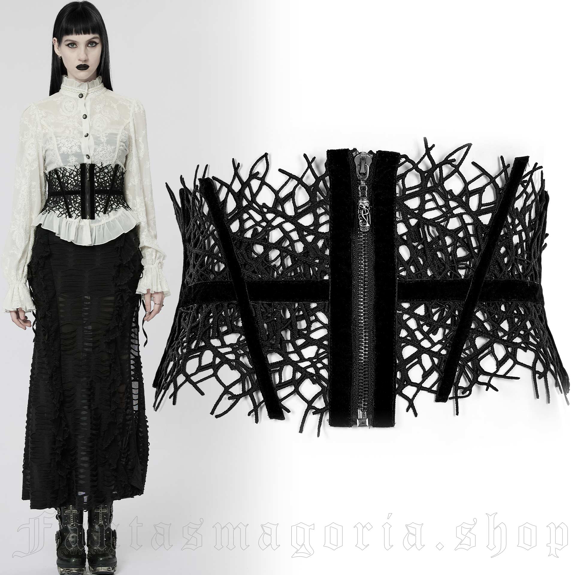 Gothic abstract lace applique corset belt.. Punk Rave WS-537/BK.