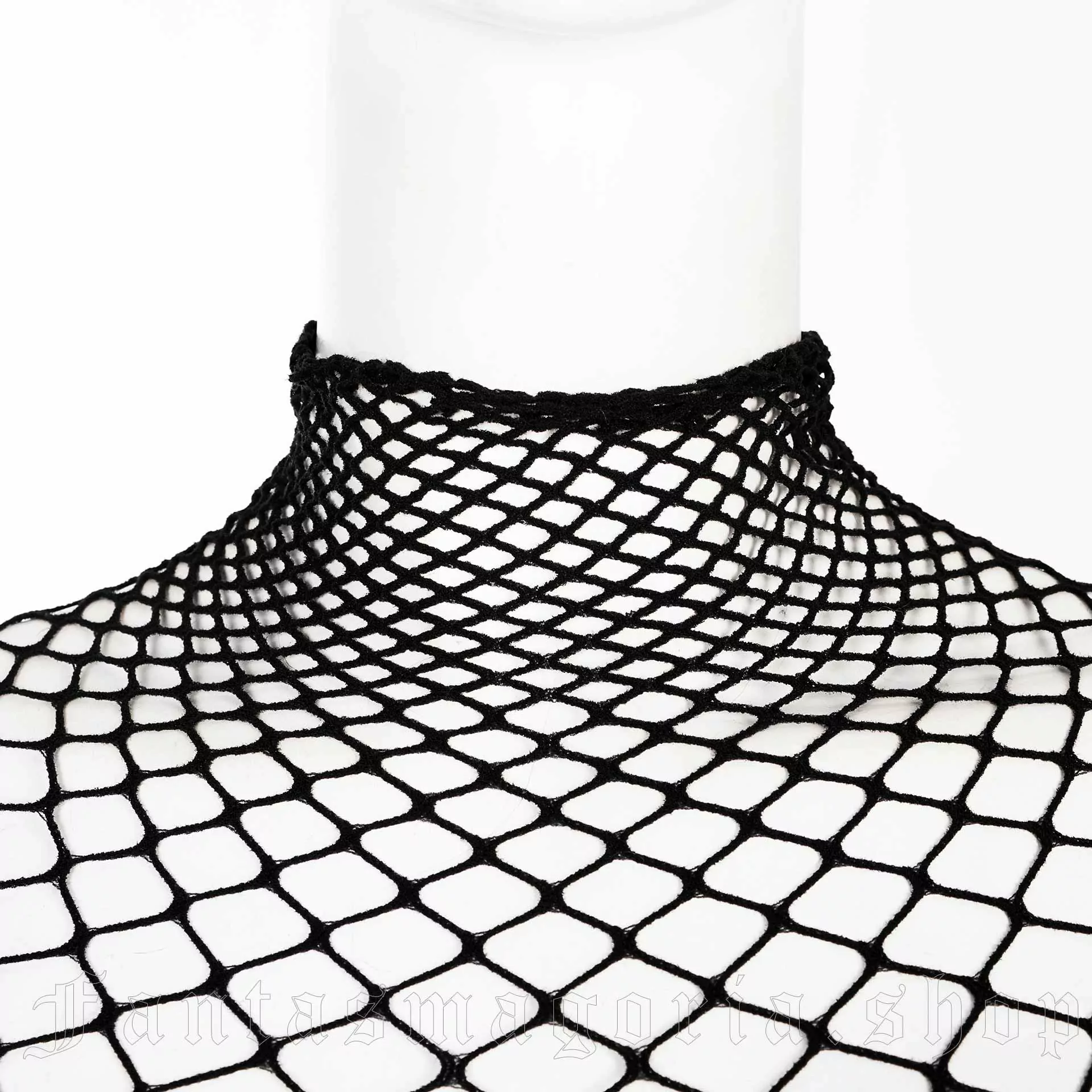 Gothic clubwear black wide mesh bodysuit.