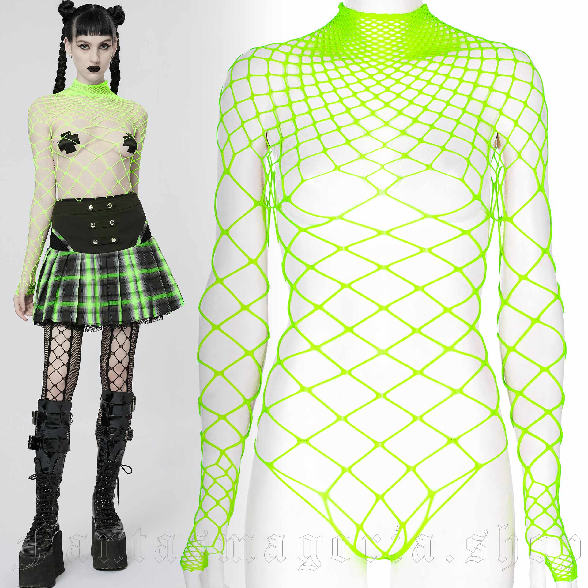 Gothic clubwear neon green mesh bodysuit.. Punk Rave WT-782/GR.