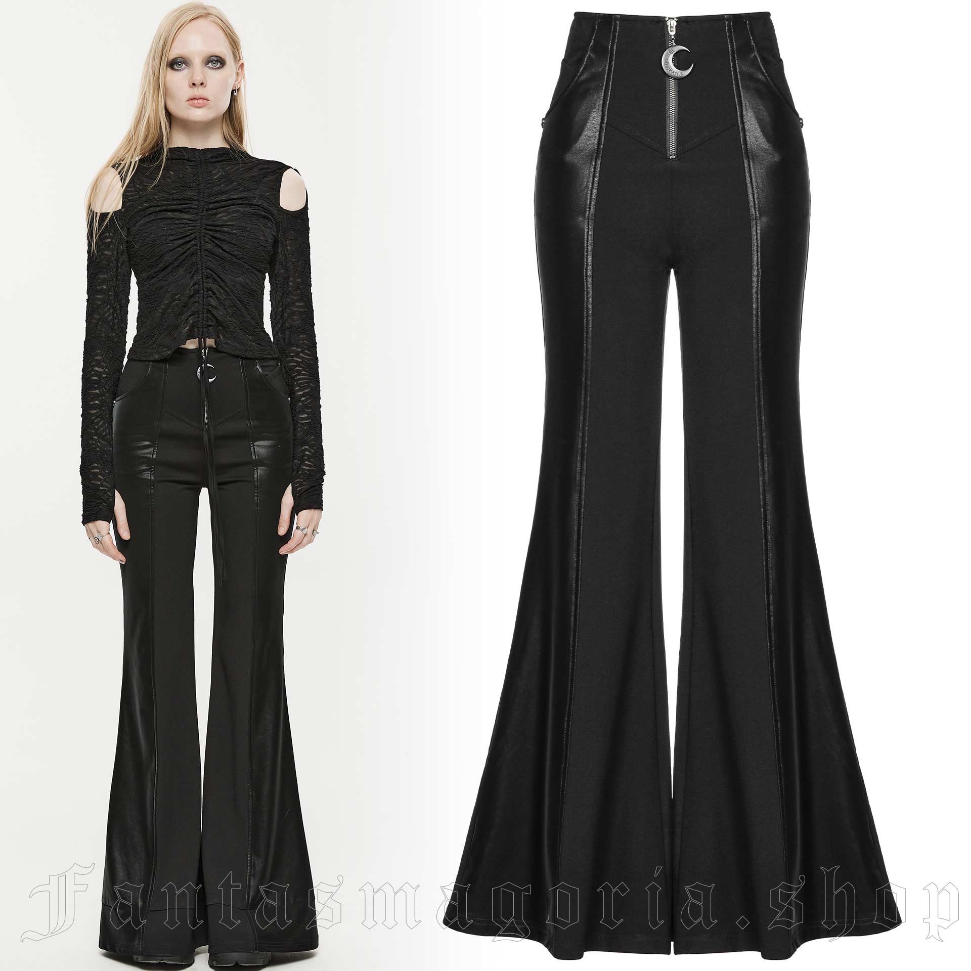 Hight waist bell bottom Pants with pockets. Goth Black Flare Pant