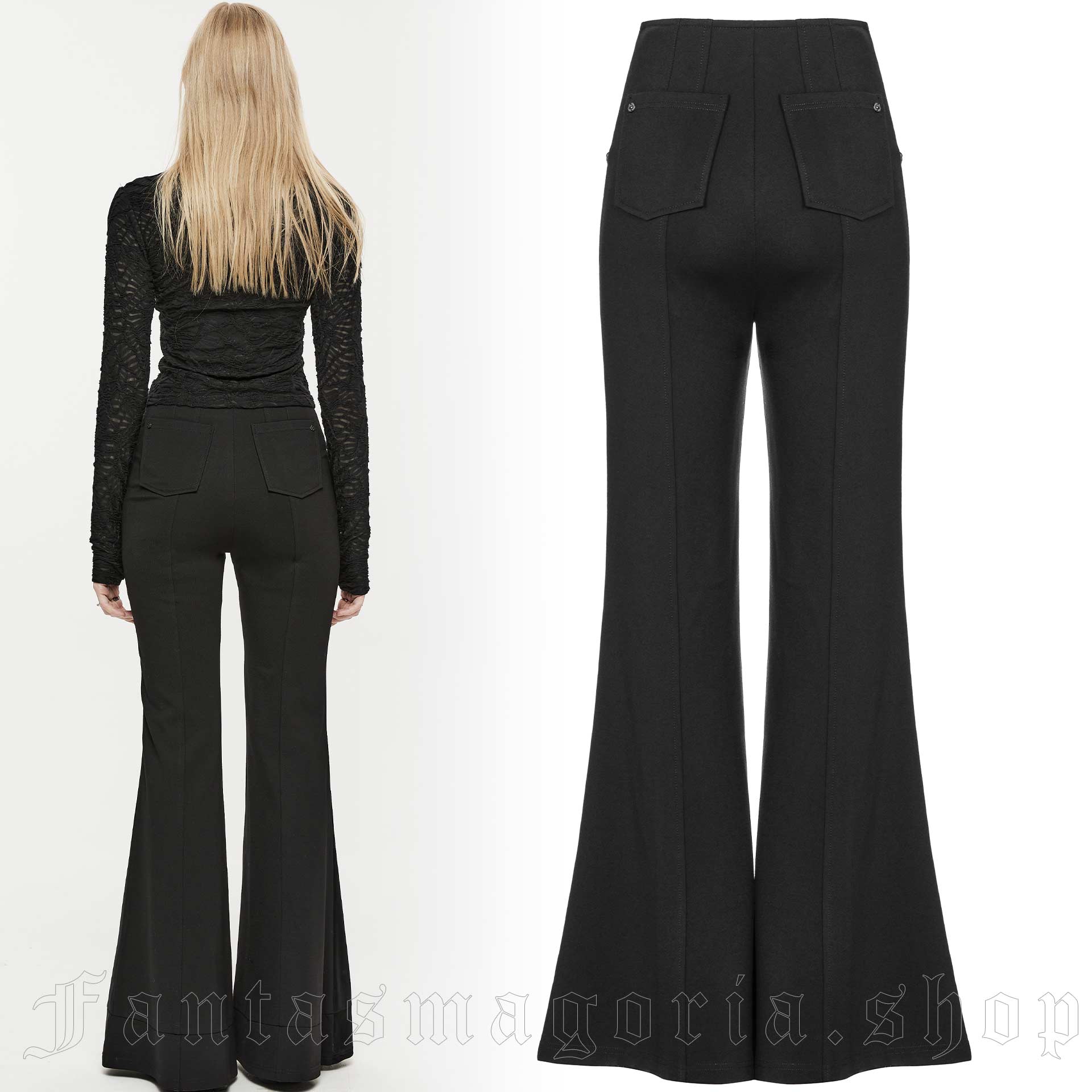 Hight Waist Bell Bottom Pants With Pockets. Goth Black Flare Pant