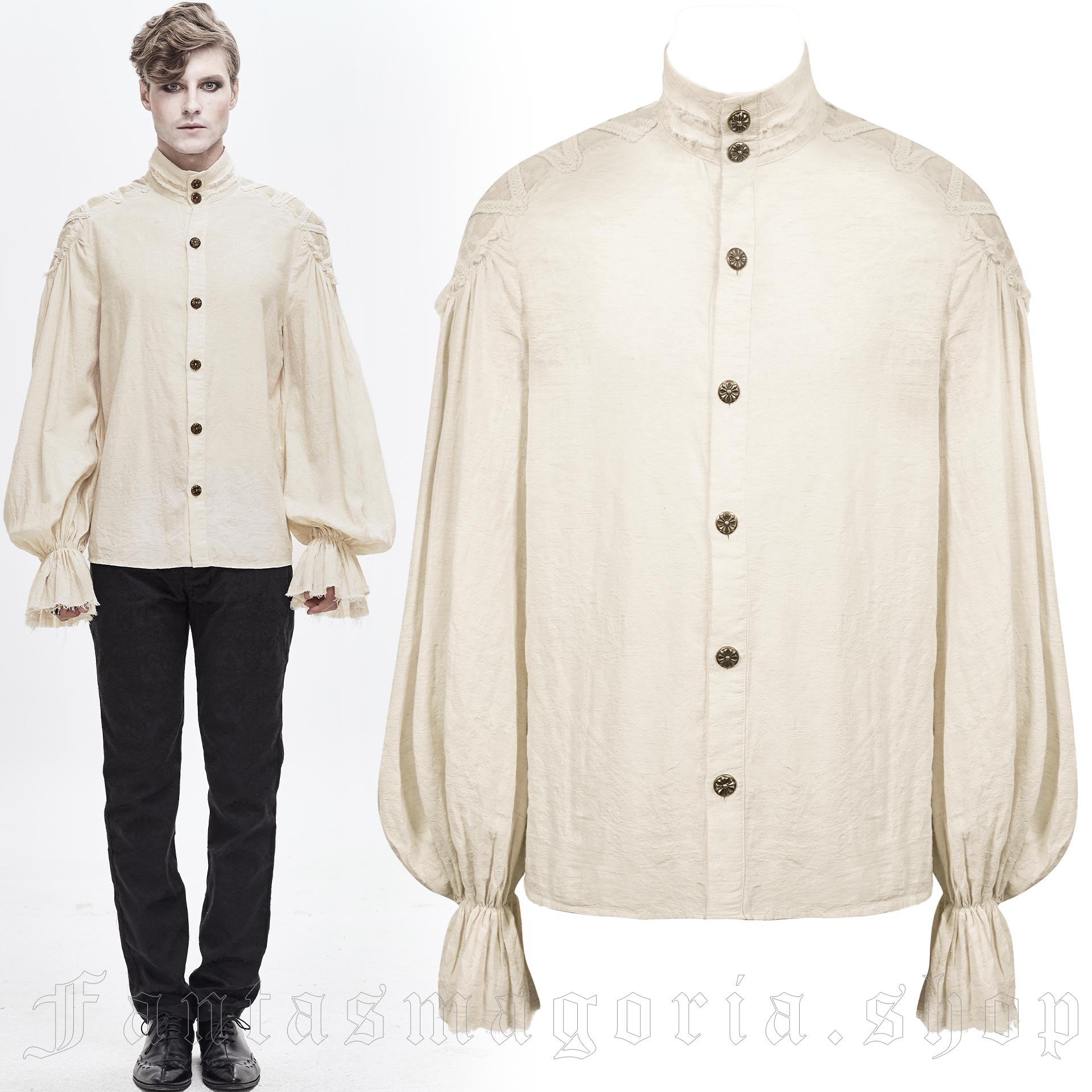 Pierrot Beige White Shirt - Devil Fashion - SHT04802 1