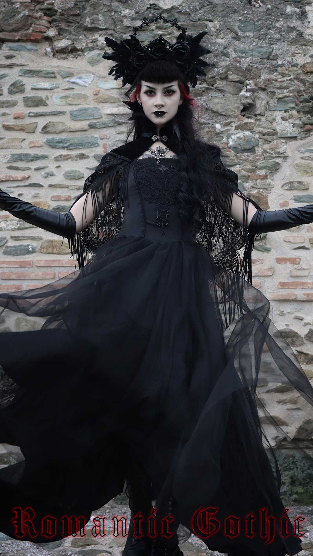 Gothic Lady Astarothy is wearing a Romantic Gothic dress and accessories from the Fantasmagoria collection