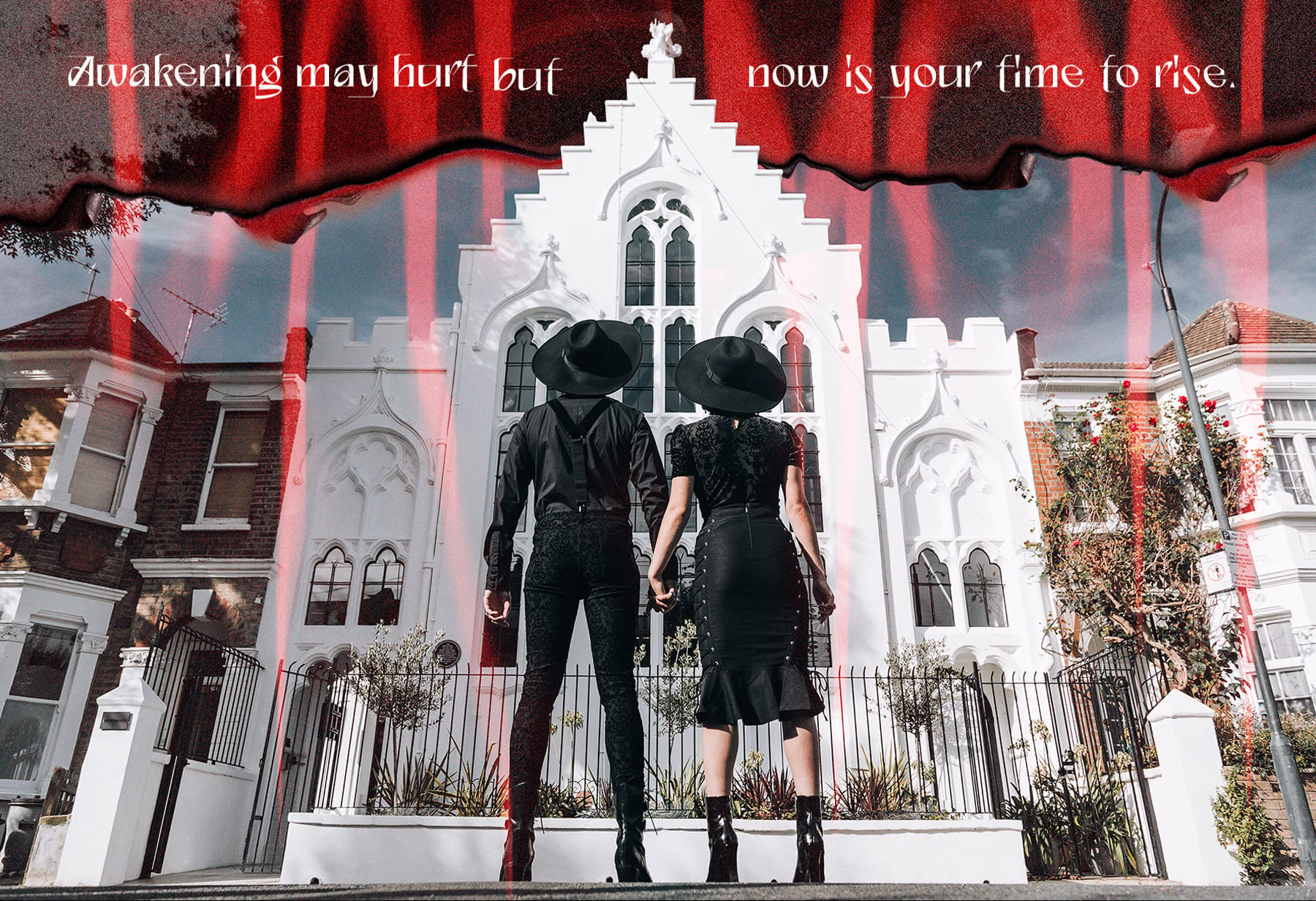 dark gothic couple wearing black velvet outfits