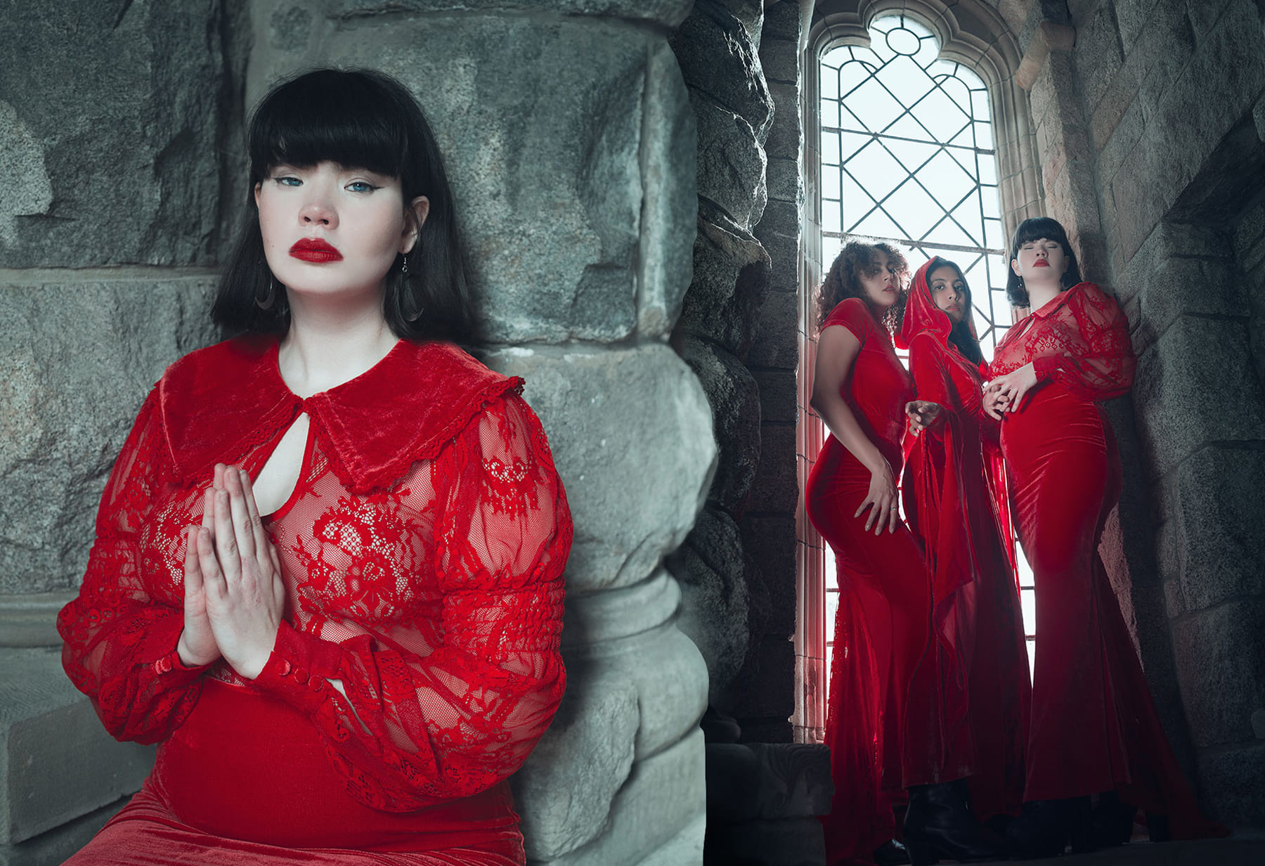 bright red velvet and lace long gothic dress 