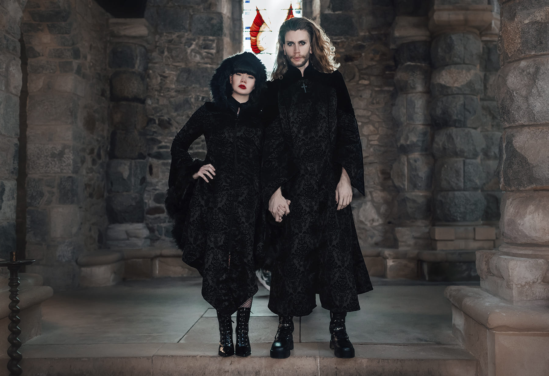victorian gothic coats with long flared sleeves