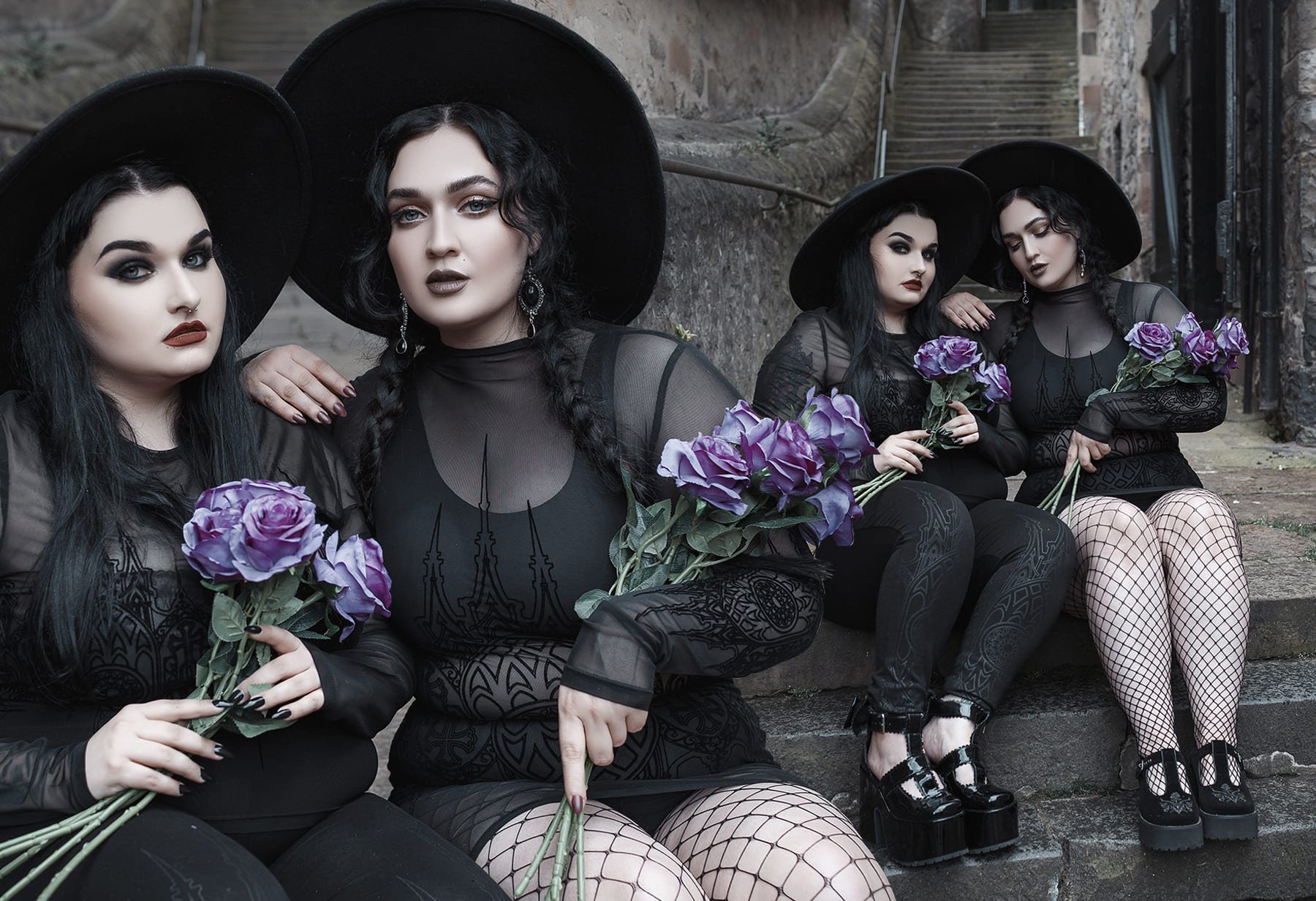 aristocratic gothic clothes wearing witchy hats