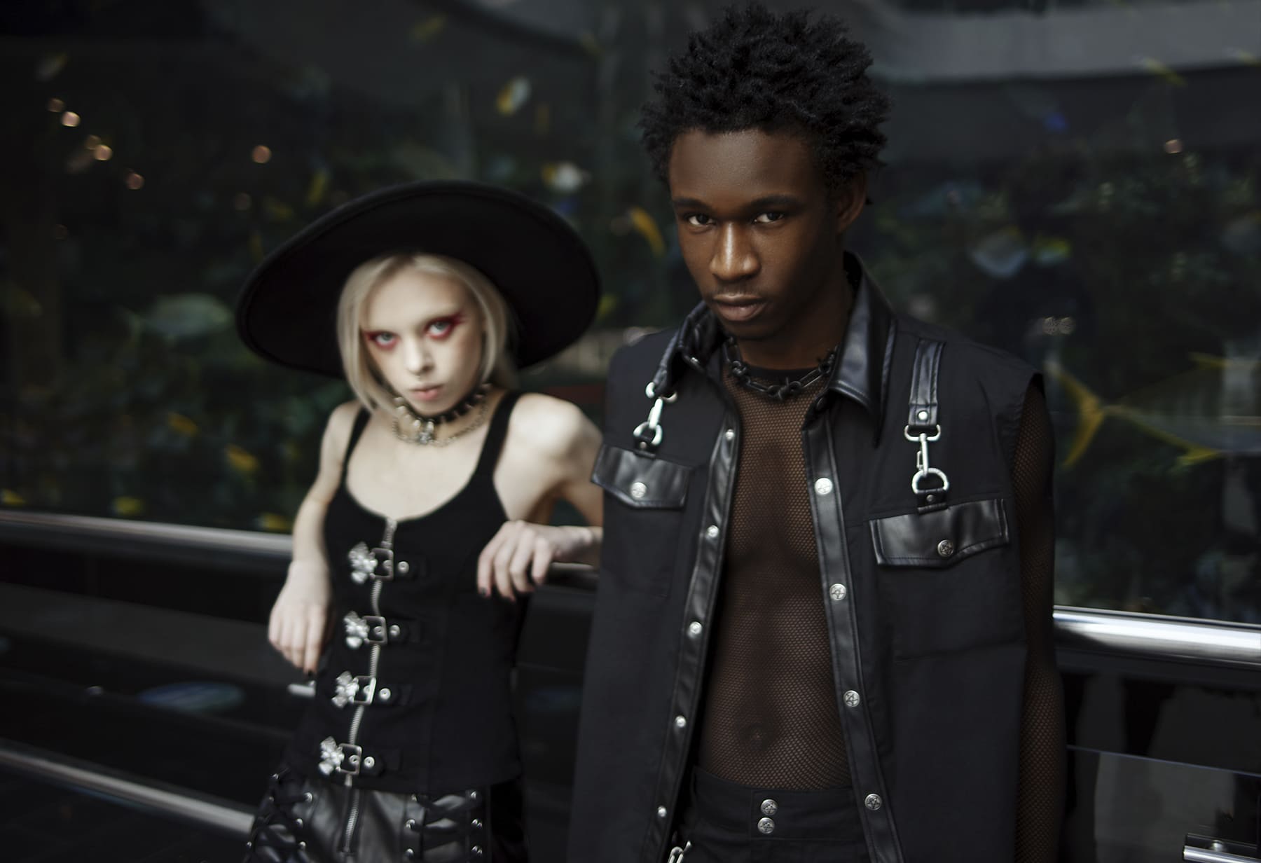 two gothic models wearing daily grunge clothes
