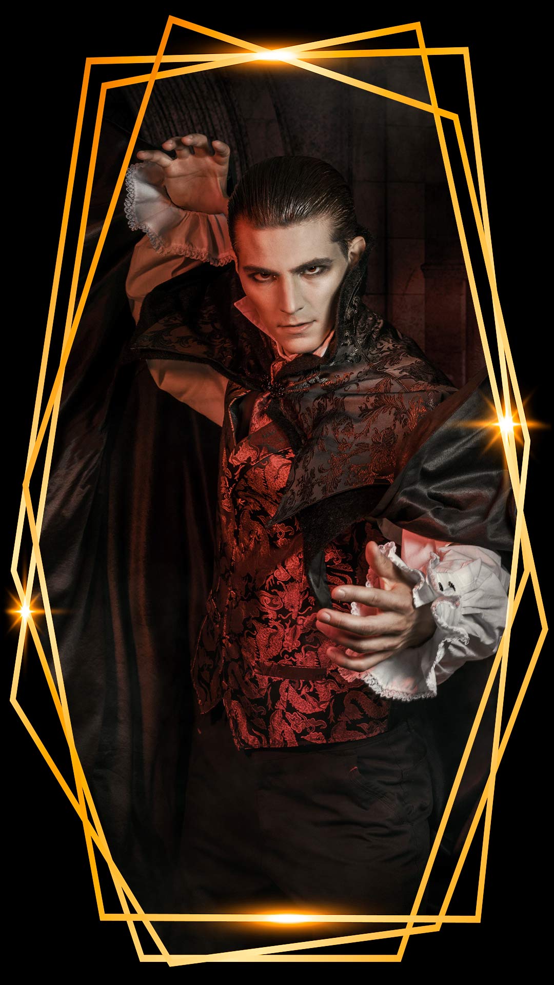 Fantasmagoria’s vampire customer dressed in a Royal Victorian Gothic men’s outfit