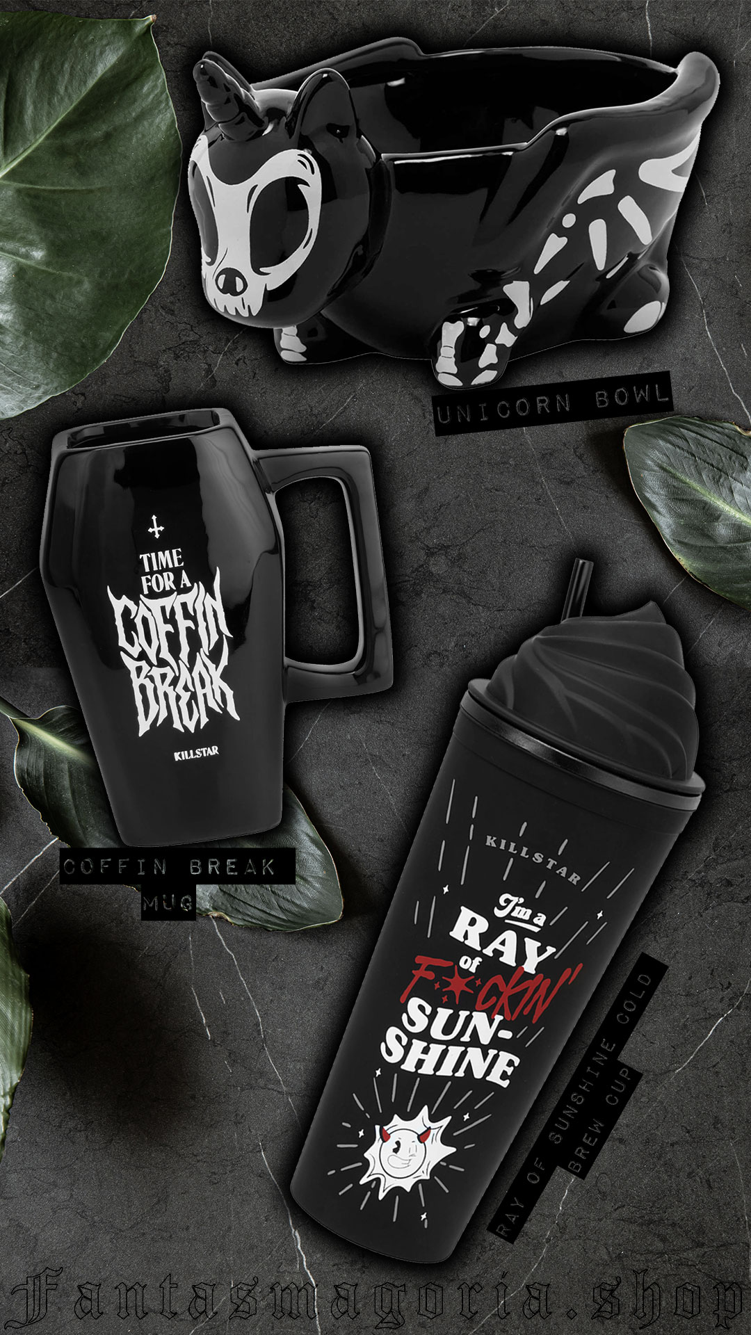goth black coffin shaped mugs and bowls