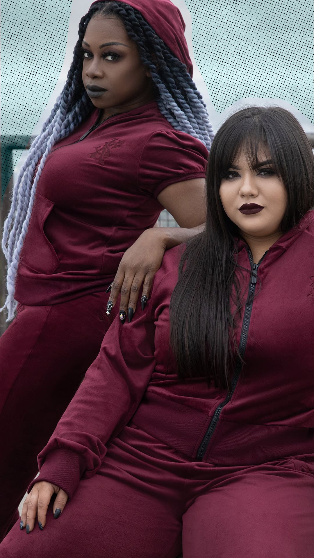 velour burgundy red lounge wear sets with zipper and hoodie