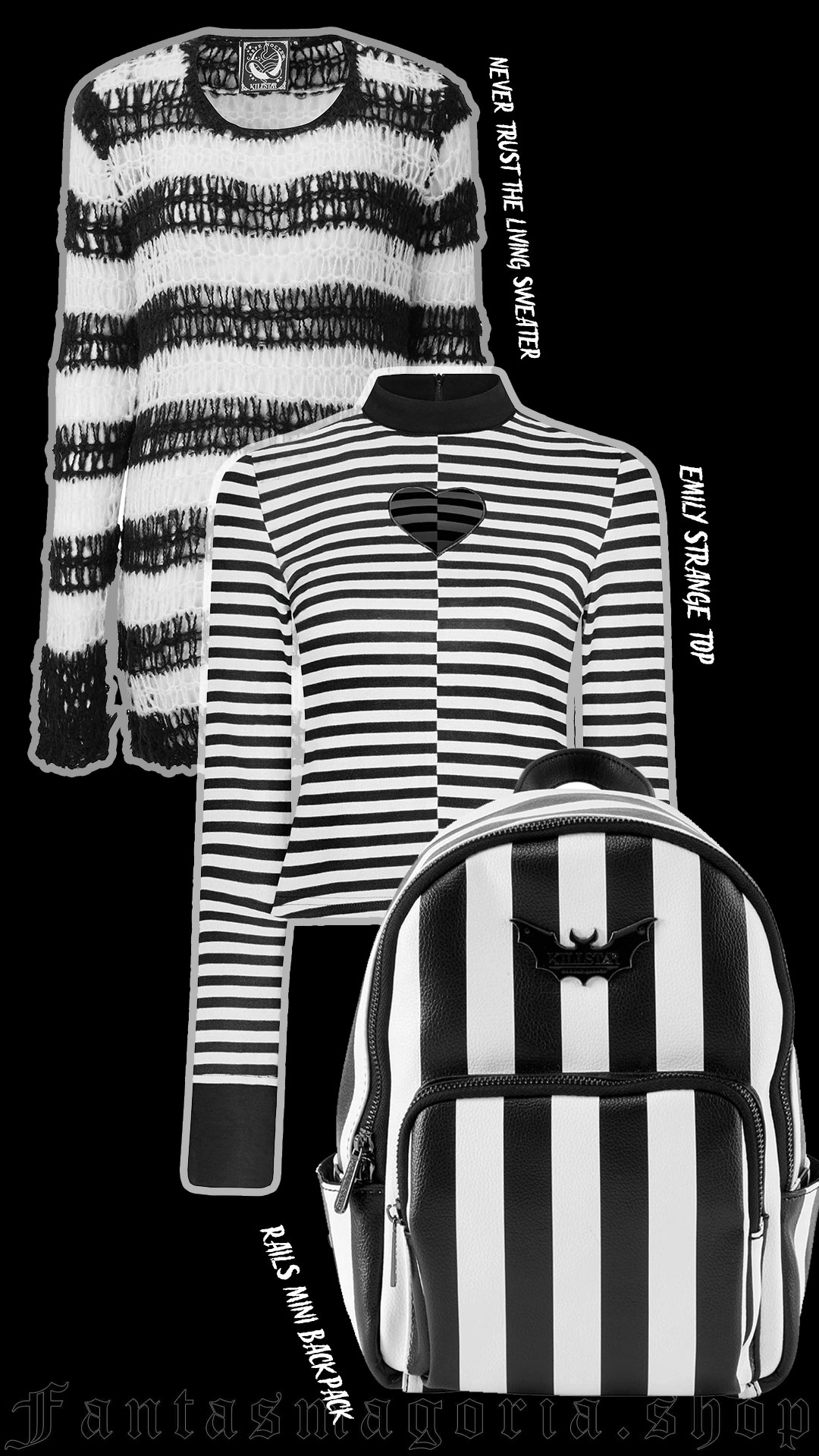 black and white stripes cosy warm knitsweater styled with backpack