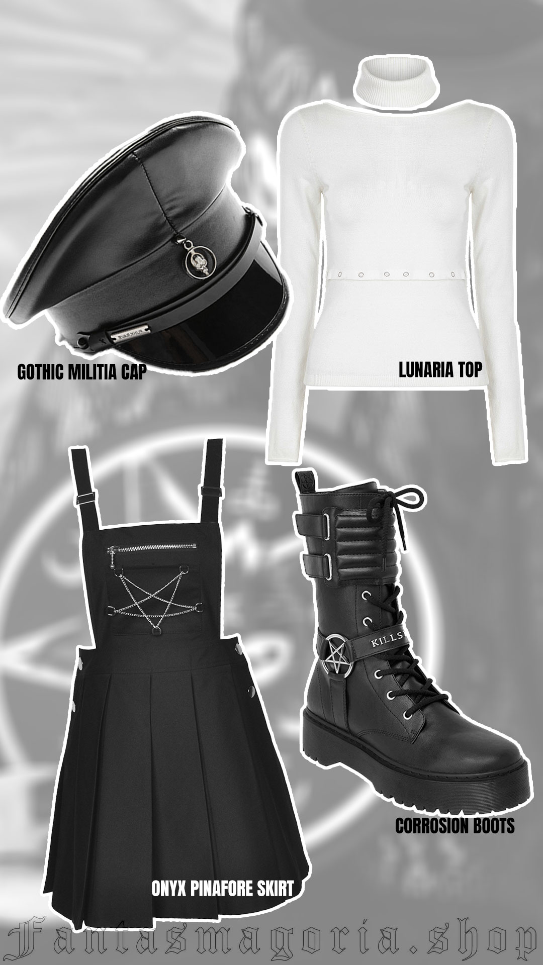 military gothic style clothes black and white colors