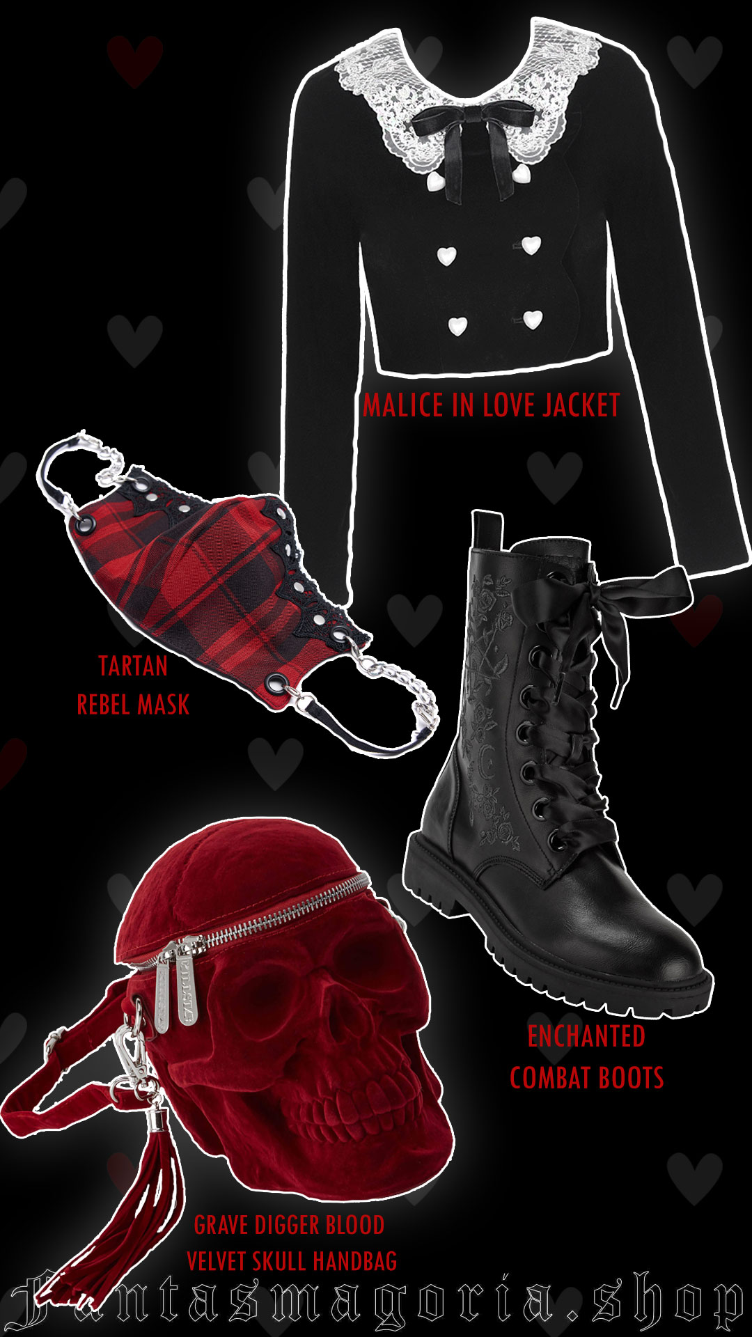 black cute jacket for girls with red skull bag