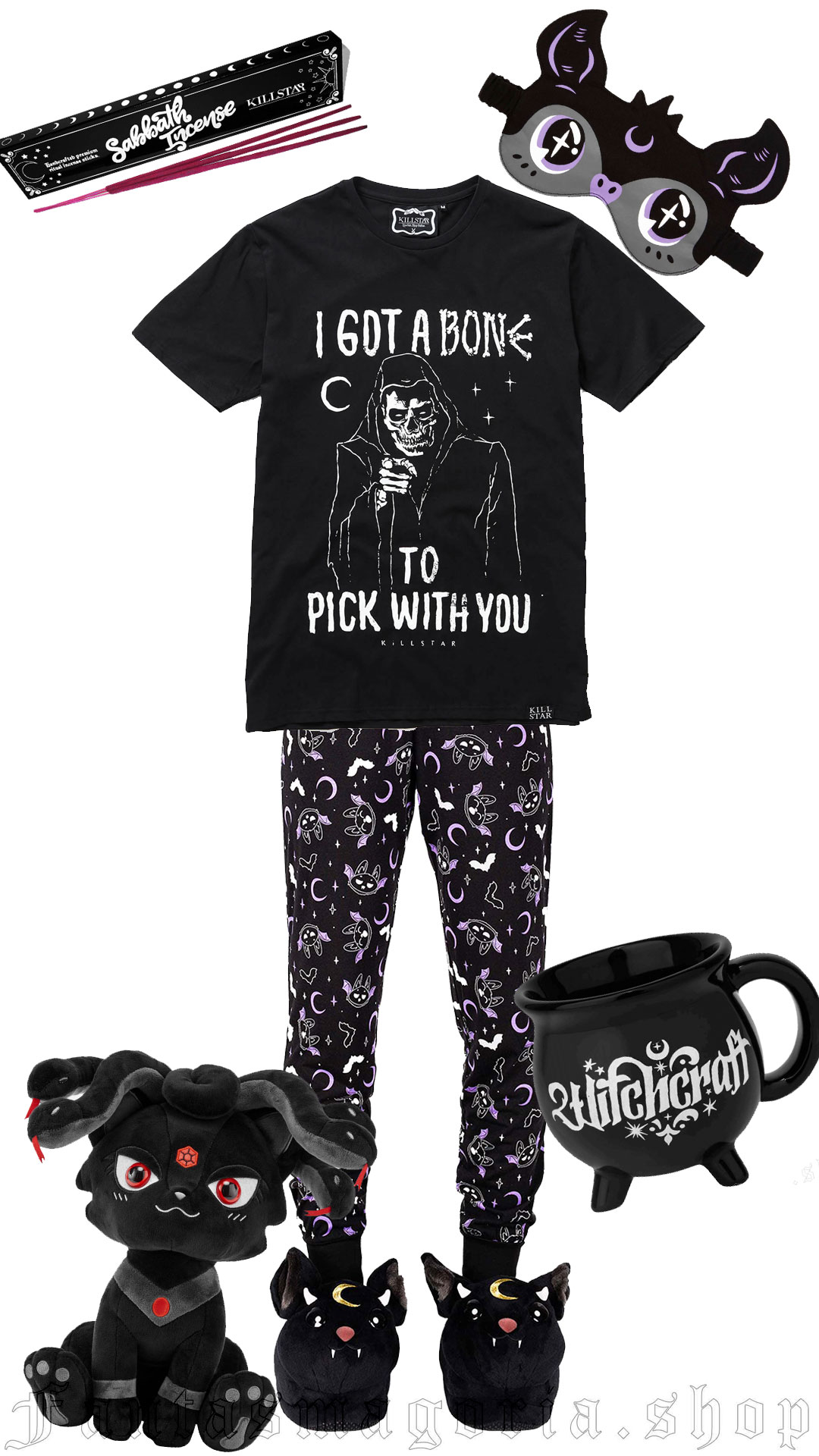 cute gothic sleepwear pjs with eye mask and witch mug