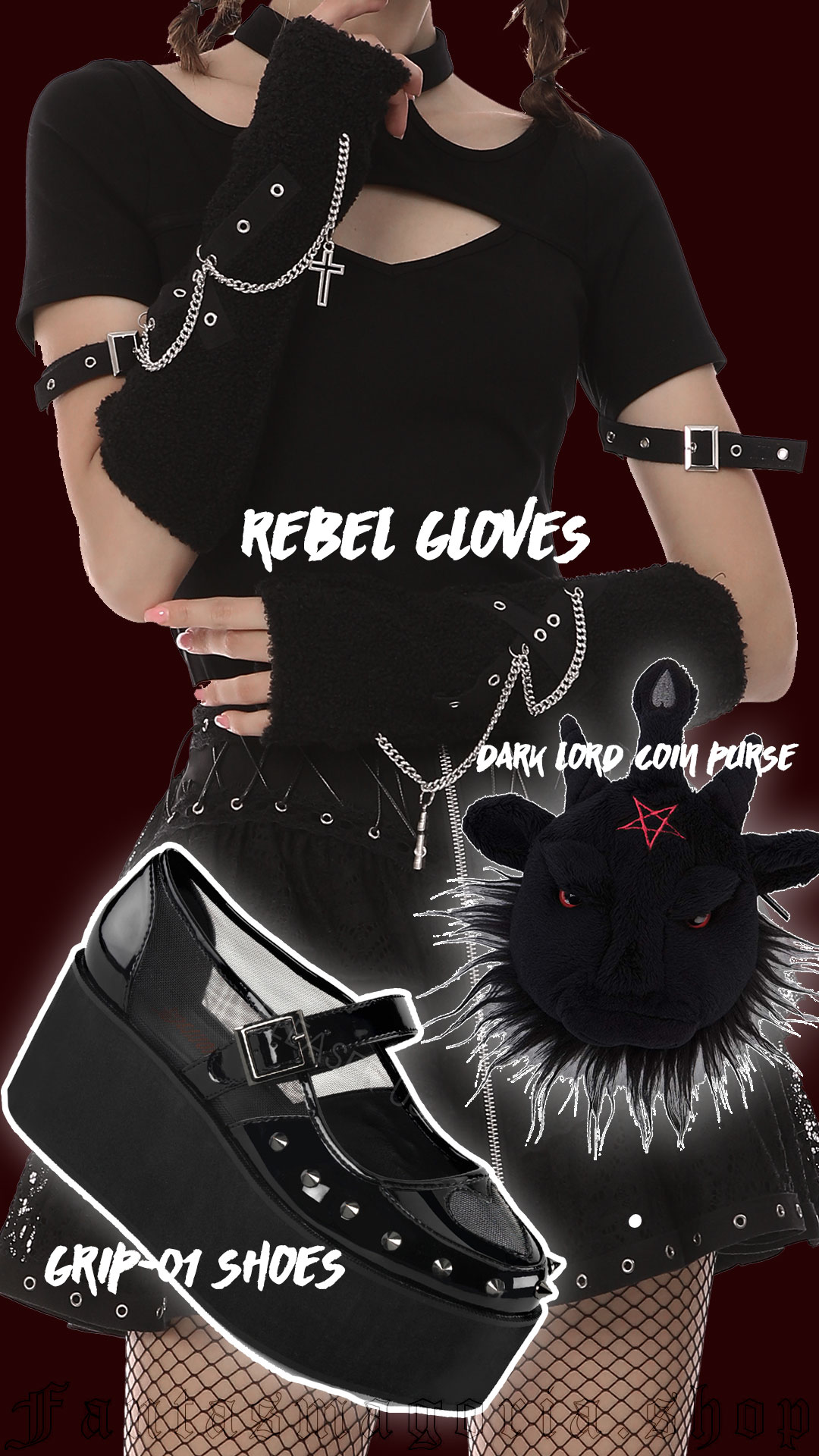girly rebel gloves styled with platform shoes